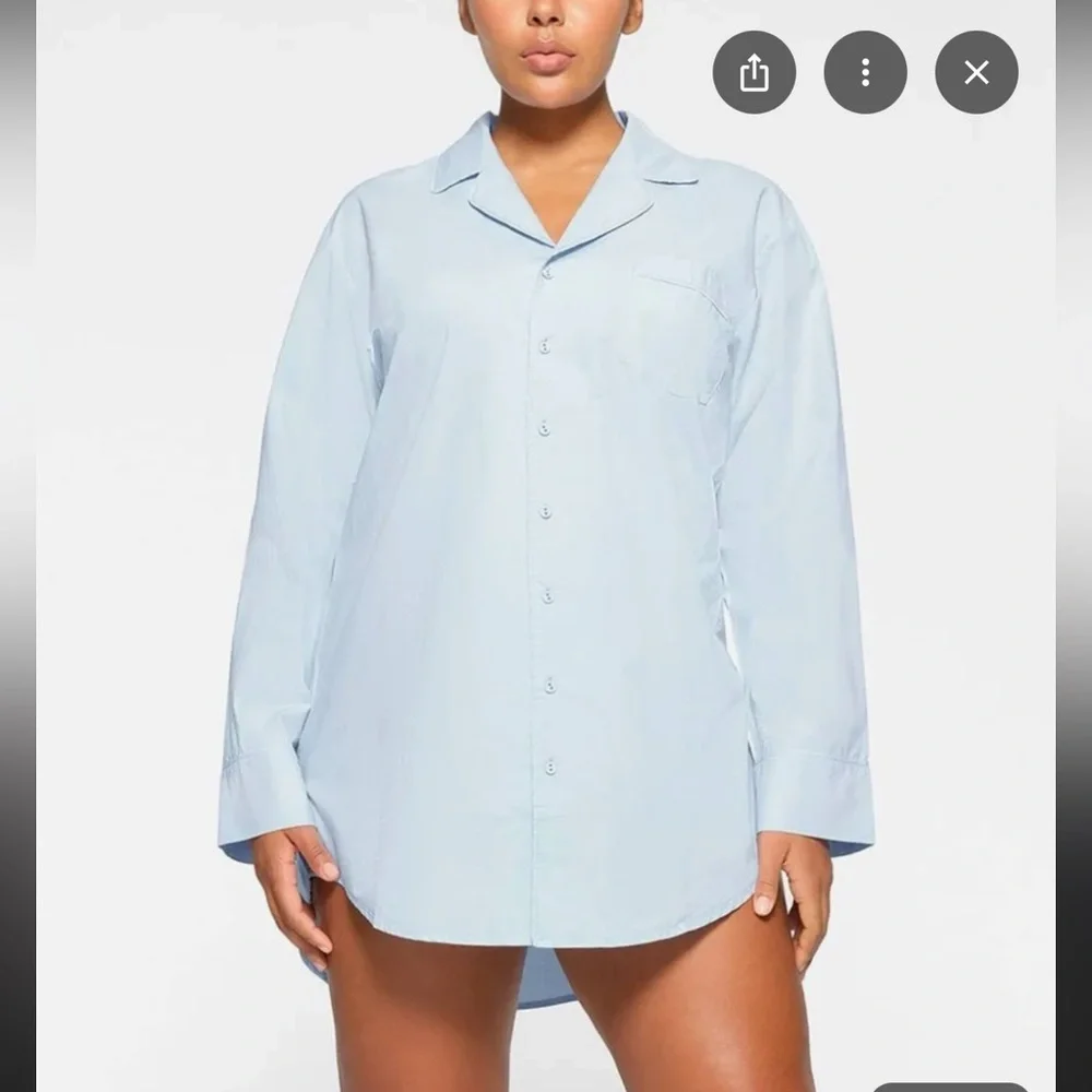 Light Blue Women's Button-Front Sleep Shirt